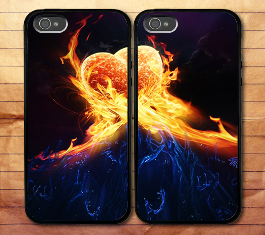 Heart On Fire Iphone 6 Plus 6 5s 5c 5 4s 4 Samsung Galaxy S6 S5 Mini S4 S3 Note 4 Couple Cases (2 Cases)