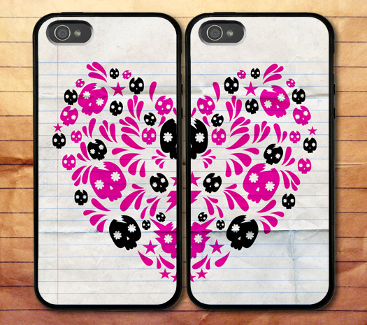 Pink Heart Skull Iphone 6 Plus 6 5s 5c 5 4s 4 Samsung Galaxy S6 S5 Mini S4 S3 Note 4 Couple Cases (2 Cases)